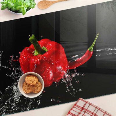 Planche à découper en verre Poivron rouge dans l'eau
