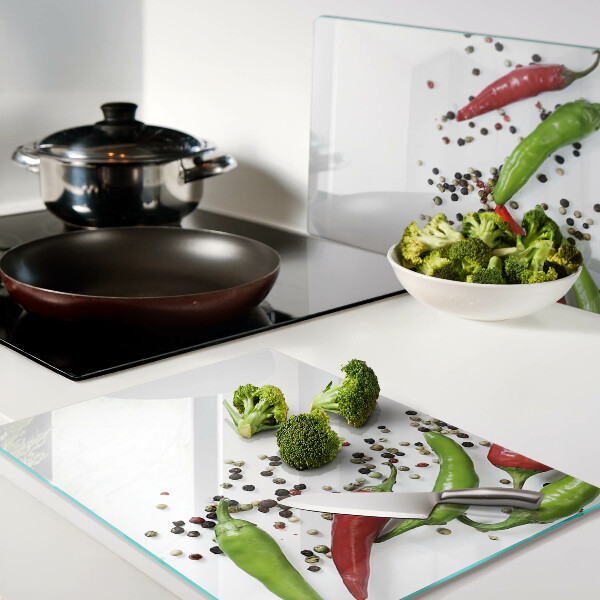 Planche à découper verre Paprika et poivre