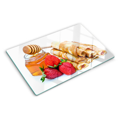 Planche à découper verre Crêpes au miel et aux fraises