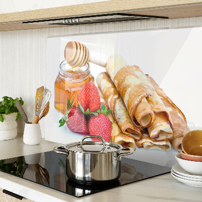 Planche à découper verre Crêpes au miel et aux fraises