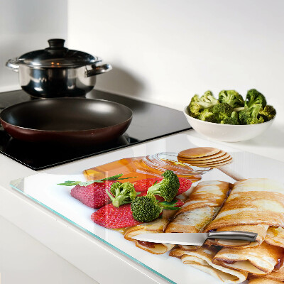 Planche à découper verre Crêpes au miel et aux fraises