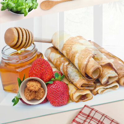 Planche à découper verre Crêpes au miel et aux fraises
