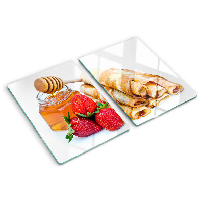 Planche à découper verre Crêpes au miel et aux fraises