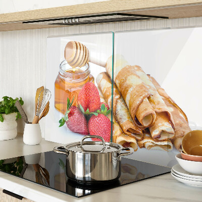 Planche à découper verre Crêpes au miel et aux fraises