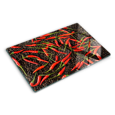 Planche à découper verre Piments sur poivre noir