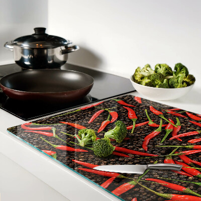 Planche à découper verre Piments sur poivre noir