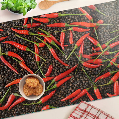 Planche à découper verre Piments sur poivre noir