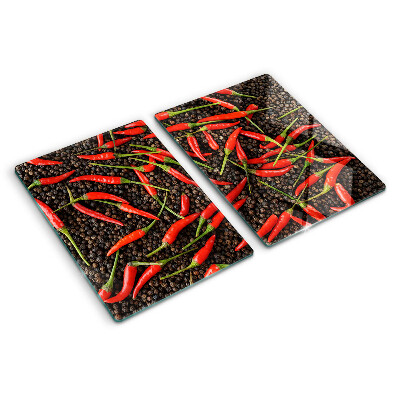 Planche à découper verre Piments sur poivre noir