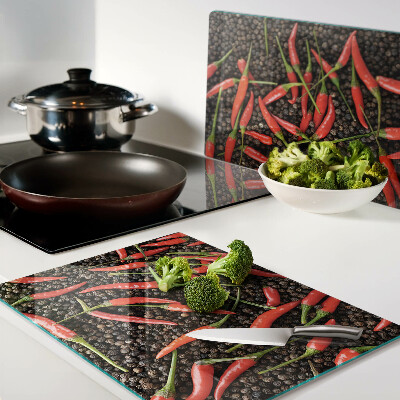 Planche à découper verre Piments sur poivre noir