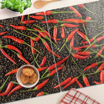 Planche à découper verre Piments sur poivre noir