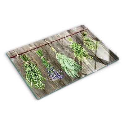 Planche à découper verre Herbes sur fond de bois