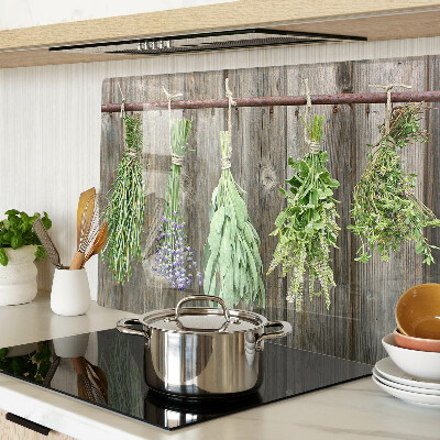 Planche à découper verre Herbes sur fond de bois