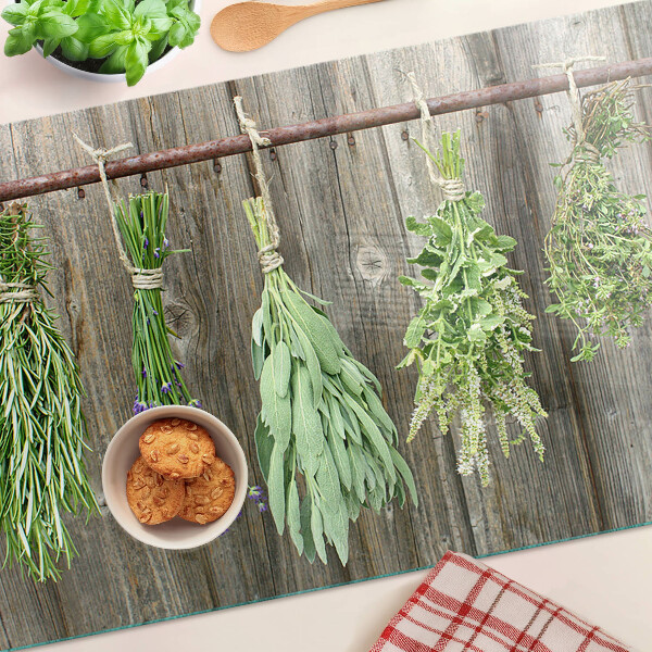 Planche à découper verre Herbes sur fond de bois