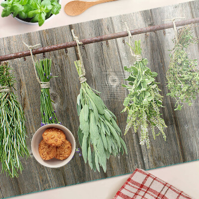 Planche à découper verre Herbes sur fond de bois