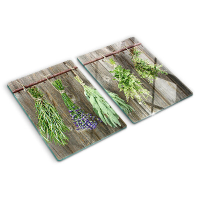 Planche à découper verre Herbes sur fond de bois