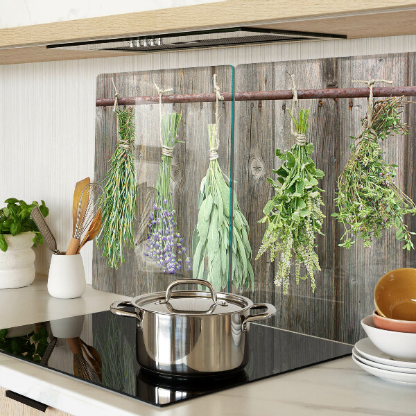 Planche à découper verre Herbes sur fond de bois
