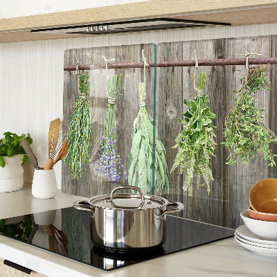 Planche à découper verre Herbes sur fond de bois