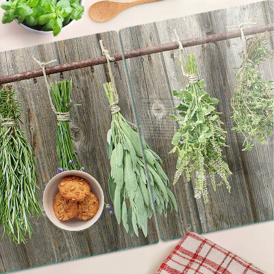 Planche à découper verre Herbes sur fond de bois