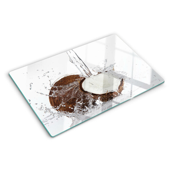 Planche à découper en verre Noix de coco avec de l'eau et des éclaboussures