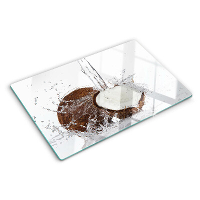 Planche à découper en verre Noix de coco avec de l'eau et des éclaboussures