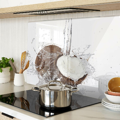 Planche à découper en verre Noix de coco avec de l'eau et des éclaboussures