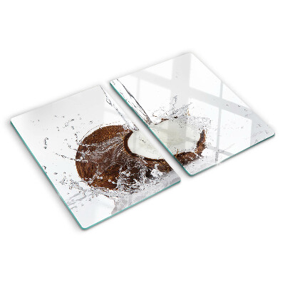 Planche à découper en verre Noix de coco avec de l'eau et des éclaboussures