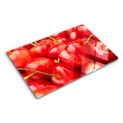 Planche à découper en verre Cerises sur fond rouge