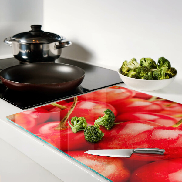 Planche à découper en verre Cerises sur fond rouge