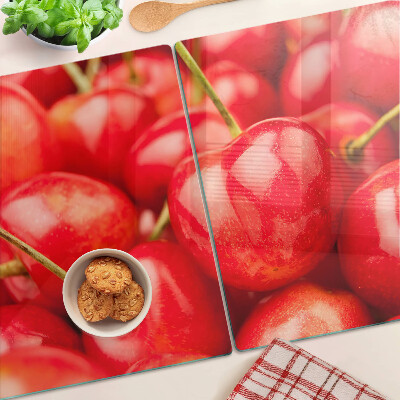 Planche à découper en verre Cerises sur fond rouge