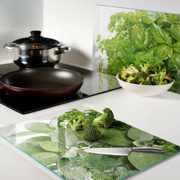 Planche à découper en verre Herbes vertes et feuilles