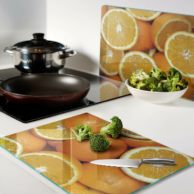 Planche à découper verre oranges tranchées
