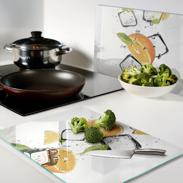 Planche à découper verre Agrumes avec glace