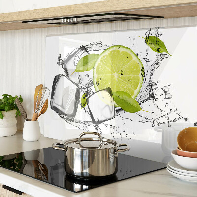 Planche à découper verre Citron avec glace et feuilles
