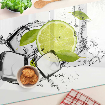 Planche à découper verre Citron avec glace et feuilles