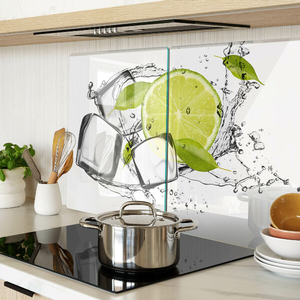 Planche à découper verre Citron avec glace et feuilles