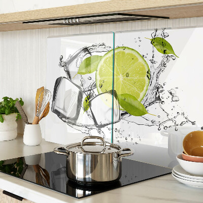 Planche à découper verre Citron avec glace et feuilles