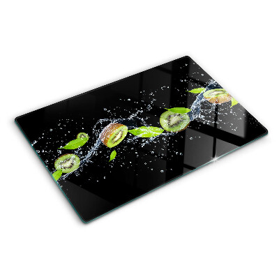 Planche à découper verre Kiwi dans l'eau avec des feuilles