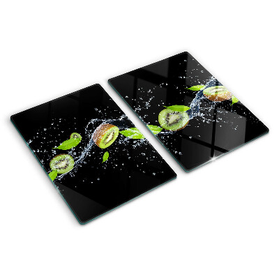 Planche à découper verre Kiwi dans l'eau avec des feuilles