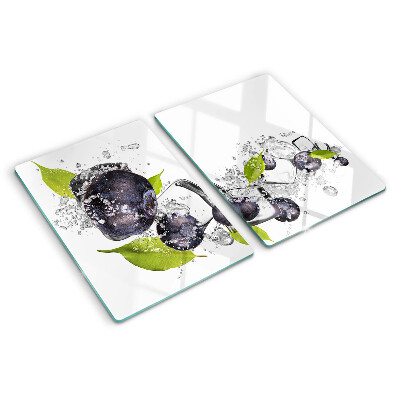 Planche à découper en verre Prunes dans l'eau avec des feuilles