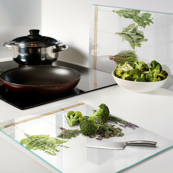 Planche à découper verre Herbes séchées sur une ficelle