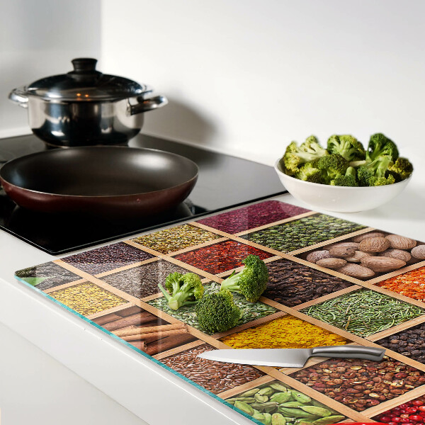 Planche à découper en verre Épices en pots