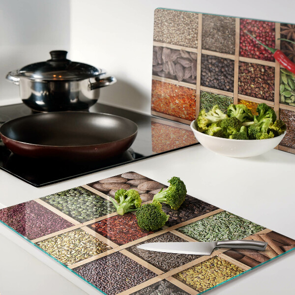 Planche à découper en verre Épices en pots