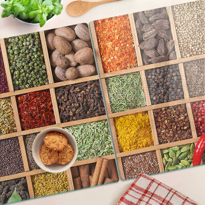 Planche à découper en verre Épices en pots