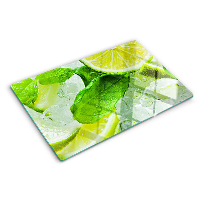 Planche à découper verre Citrons et feuilles de menthe