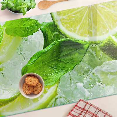 Planche à découper verre Citrons et feuilles de menthe
