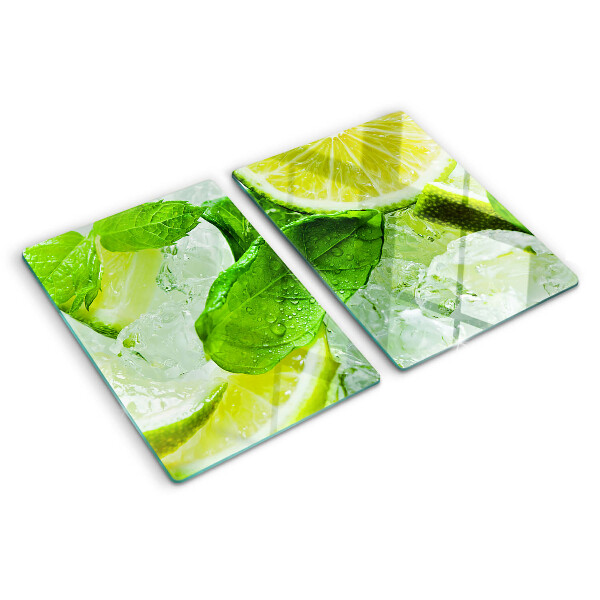 Planche à découper verre Citrons et feuilles de menthe