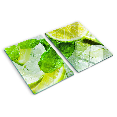 Planche à découper verre Citrons et feuilles de menthe