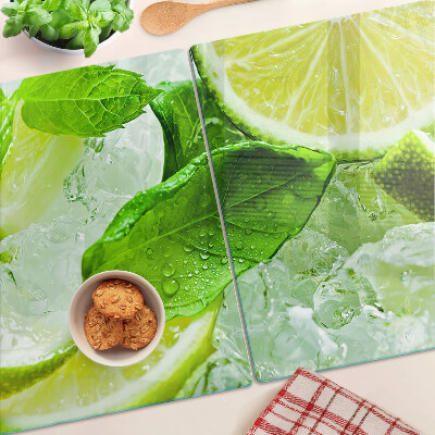 Planche à découper verre Citrons et feuilles de menthe