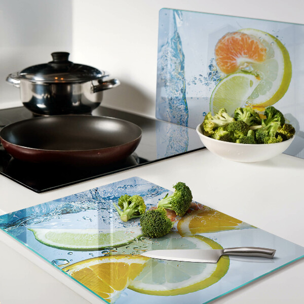 Planche à découper en verre Agrumes dans l'eau