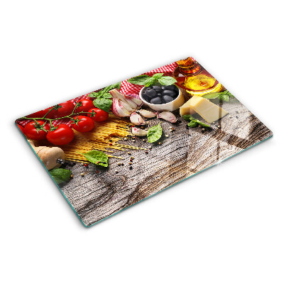 Planche à découper verre Cuisine italienne avec pâtes et légumes